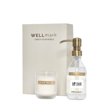Set met glazen dispenser en geurkaars WELLmark 250ml