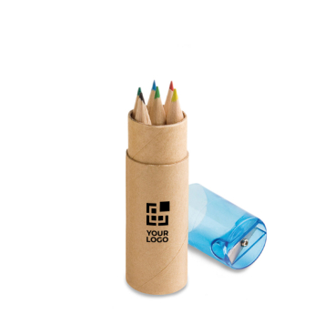 6 kinderpotloden in leuke kleuren, geleverd in een kartonnen koker
