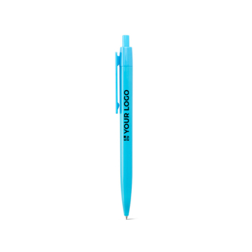 Kunststof pen met grote clip en glanzende afwerking, blauwe inkt