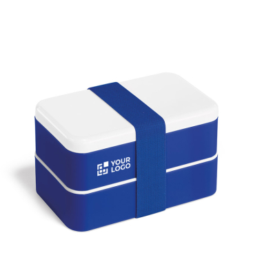 Dubbele lunchbox met afscheider en bestek kleur blauw