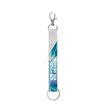 Korte lanyard van gerecycled polyester met ring en karabijnhaak 2 x 1,5cm