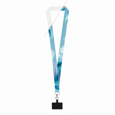Lanyard van gerecycled polyester met karabijnhaak en telefoonhouder 2 cm
