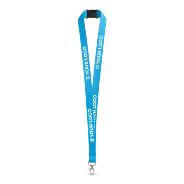 Polyester keycord met metalen musketonhaak en veiligheidssluiting 2 cm