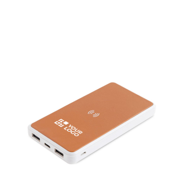 Draadloze powerbank met gerecycled leer, 8.000 mAh met jouw bedrukking