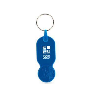 Plastic sleutelhanger met 1-euromunt en personaliseerbare hoes met jouw bedrukking