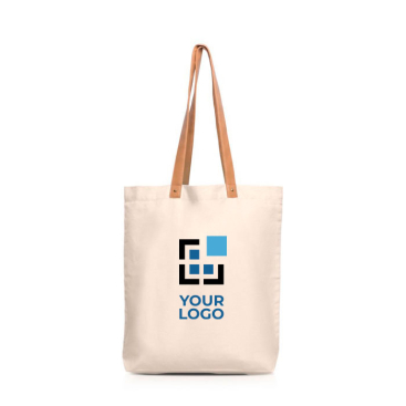 Katoenen tas met synthetische leren handvatten, stevig 180 g/m² met jouw bedrukking