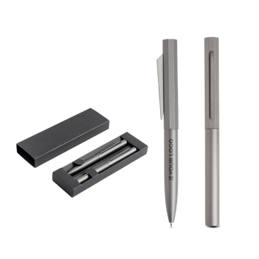 Set balpen en rollerpen van aluminium met hexagonaal design