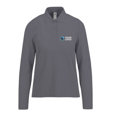 Polo van piqué katoen voor dames met lange mouwen 180 g/m² B&C met jouw bedrukking
