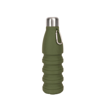 Opvouwbare kaki BPA-vrije siliconen fles met karabijnhaak 550ml met jouw logo