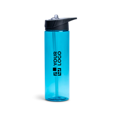 BPA-vrije plastic fles met rietje 700ml met jouw bedrukking blauw
