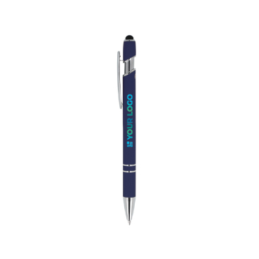 Pen van gerecycled aluminium met stevige clip en blauwe inkt