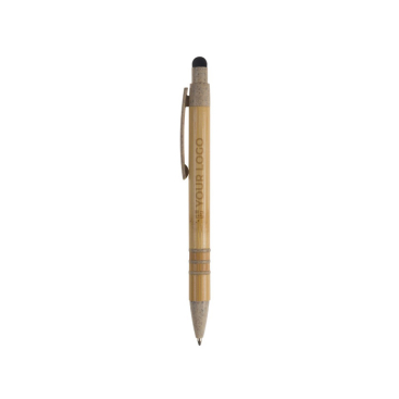 Bamboe en tarwestro pen met gekleurde stylus met jouw bedrukking