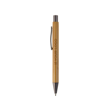 Bamboe pen met metalen clip en jumbo vulling met blauwe inkt