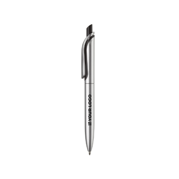 Gemetalliseerde plastic pen met clip en blauwe jumbo navulling