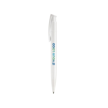 Kleurrijke plastic pen met drukknop gemaakt in de EU met jouw bedrukking