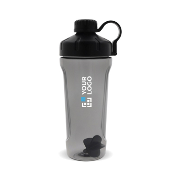 Plastic shaker voor de sportschool met elegante zwarte dop 900ml met jouw bedrukking