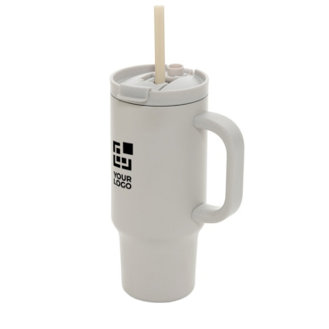 Thermobeker van gerecycled RVS met rietje en handvat 480 ml