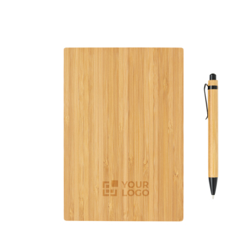 Duurzaam notitieboek van bamboe met pen als relatiegeschenk
