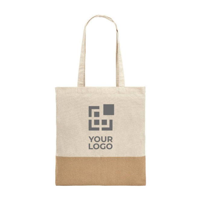 Katoenen tasjes met jute en logo weergave met jouw bedrukking