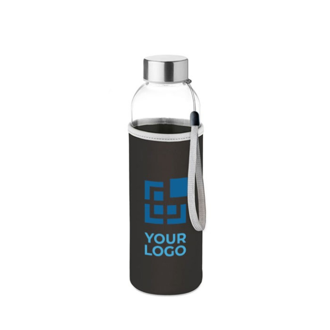 Waterfles met logo en hoesje kleur zwart