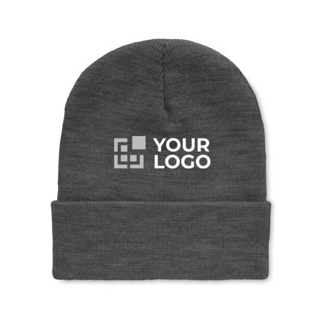 Muts met logo en omgeslagen boord kleur grijs met logo weergave 2