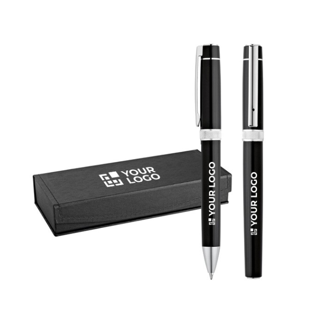 Set met rollerpen en balpen in bedrukbaar doosje