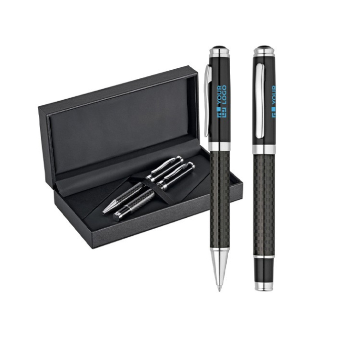 Set met balpen en rollerpen van koolstofvezel