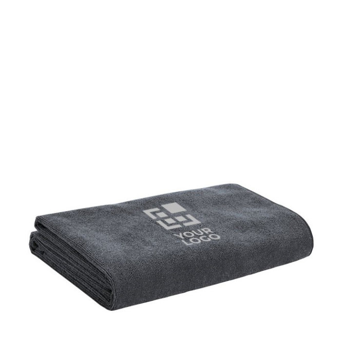 Microfiber strandhanddoek relatiegeschenk weergave met jouw bedrukking