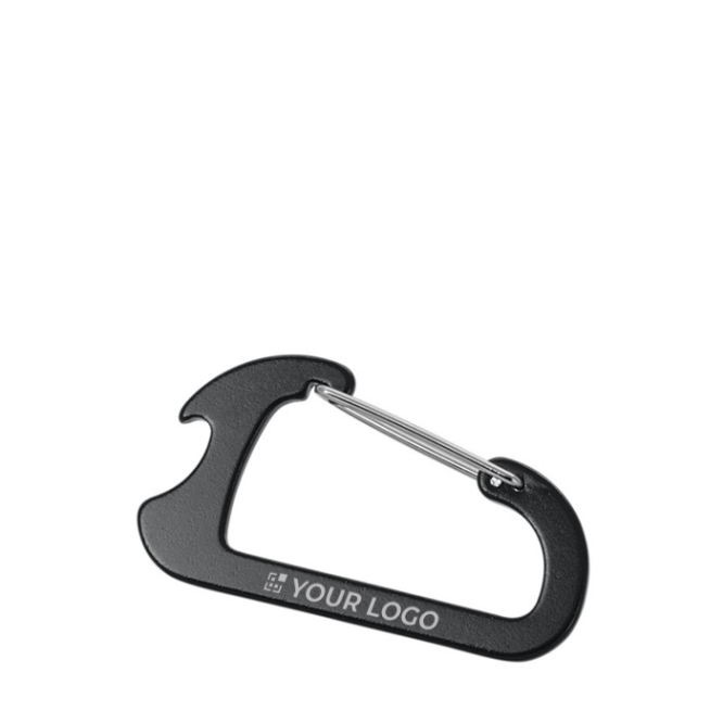 Musketonhaakvormige sleutelhanger& opener weergave met jouw bedrukking