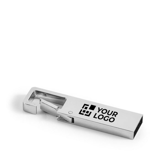 Metalen bedrukte usb stick met karabijnhaak