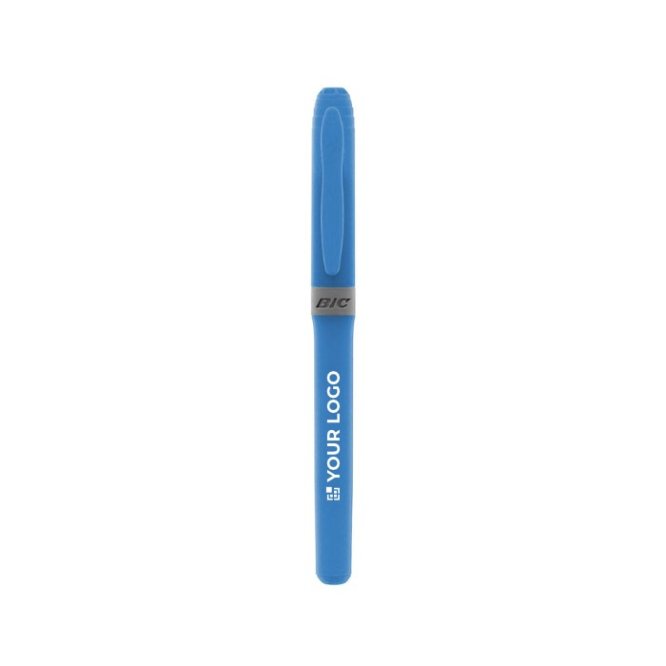 BIC® markeerstiften met logo en breed profiel kleur blauw