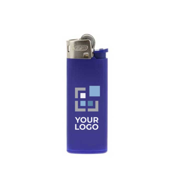 Compacte BIC® aansteker met logo kleur marineblauw weergave met bedrukt logo