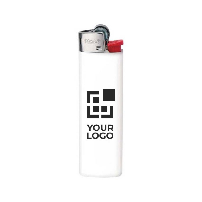Bedrukte BIC® aansteker van klein formaat kleur wit weergave met bedrukt logo