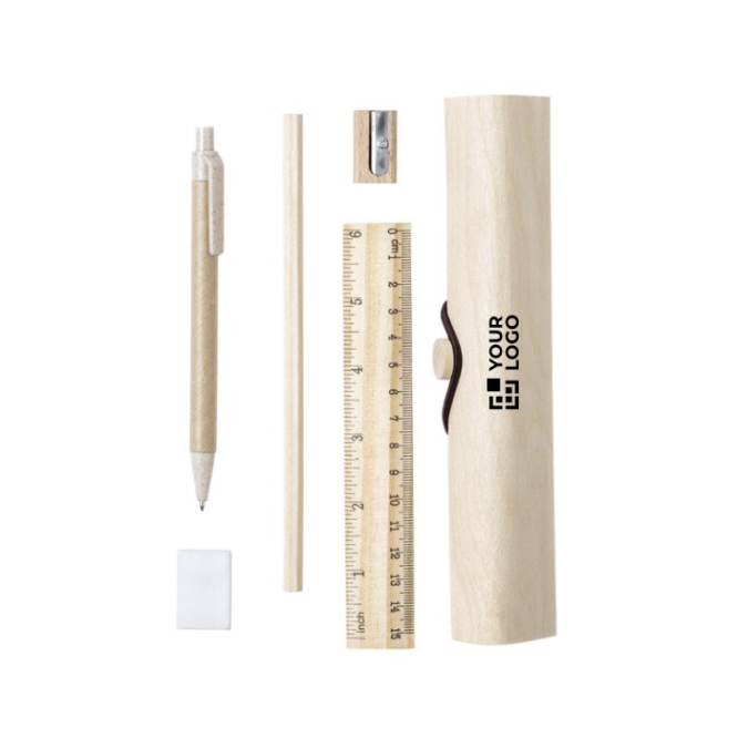 Houten etui met logo (incl. 5 accessoires)