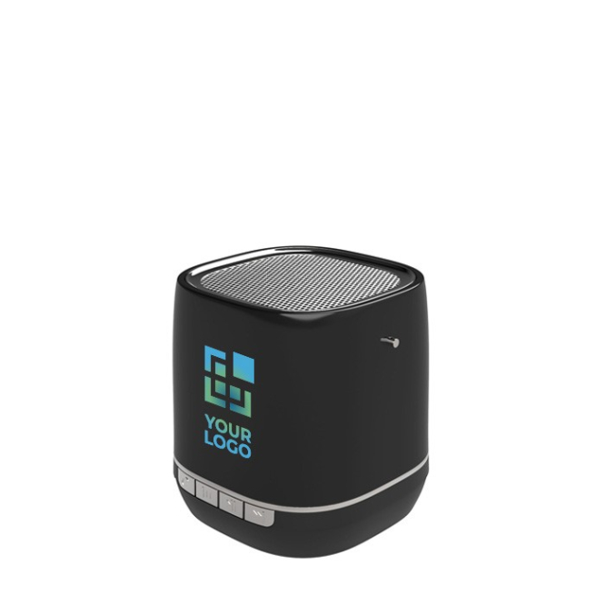Speaker met logo en bedrijfsjingle