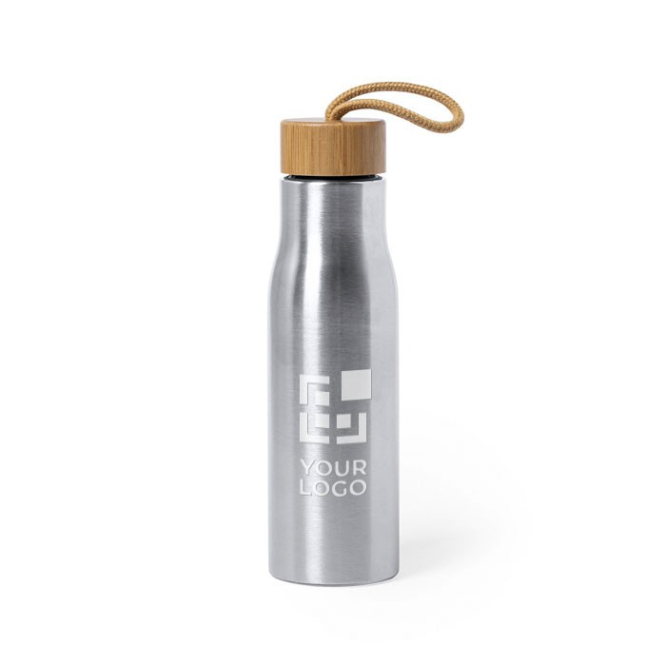 Stijlvolle RVS waterfles met logo kleur zilver