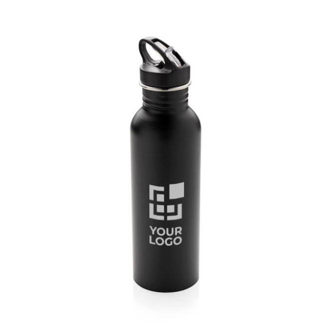 Metalen waterfles met logo en drinktuit weergave met jouw bedrukking