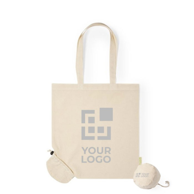 Opvouwbare, eco tas met logo bedrukt kleur naturel