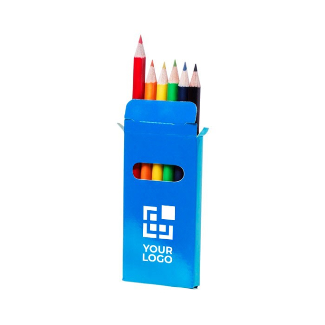 Setje van 6 kleurpotloden met logo doosje blauw