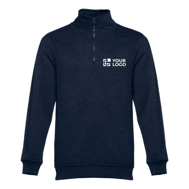 Reclame trui met logo met ritskraag, 320 g/m2 weergave met jouw bedrukking