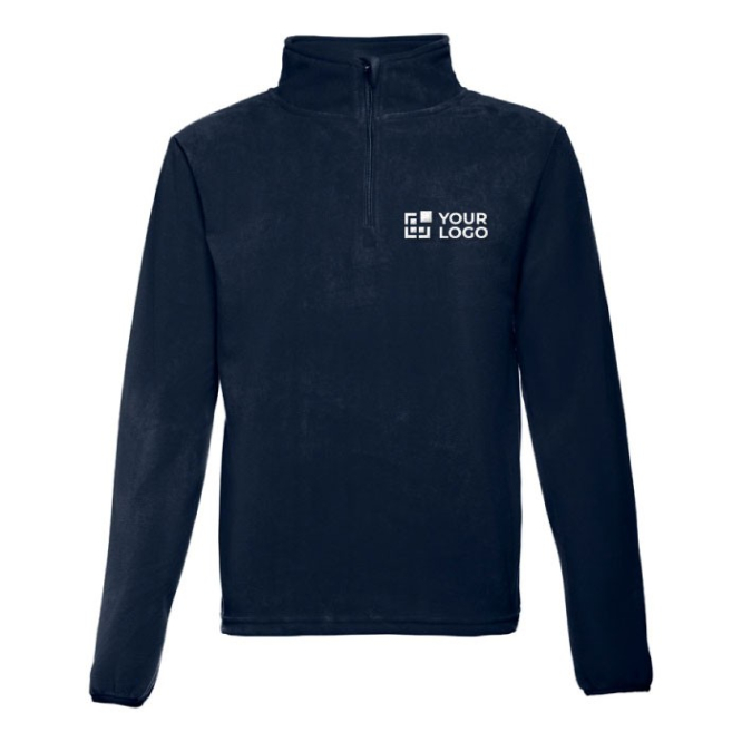 Bedrukte fleece trui met ritskraag, 260 g/m2 in de kleur zwart