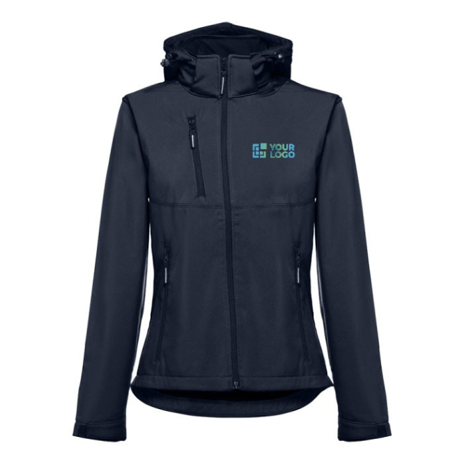Dames softshell regenjas met logo, 280 g/m2 weergave met jouw bedrukking