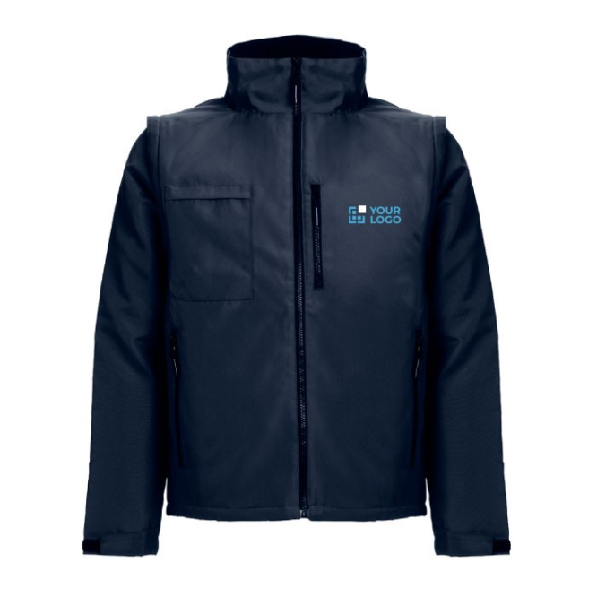 Polyester werkjas met opdruk in de kleur marineblauw