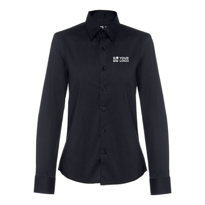 Dames bedrijfsoverhemd met logo, 115 g/m2 in de kleur zwart