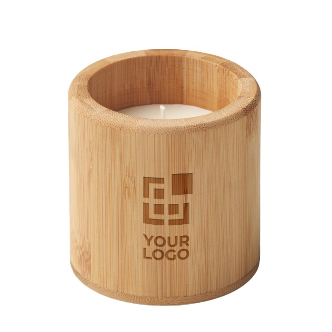 Plantaardige wassen kaars met logo en vanille-aroma kleur hout