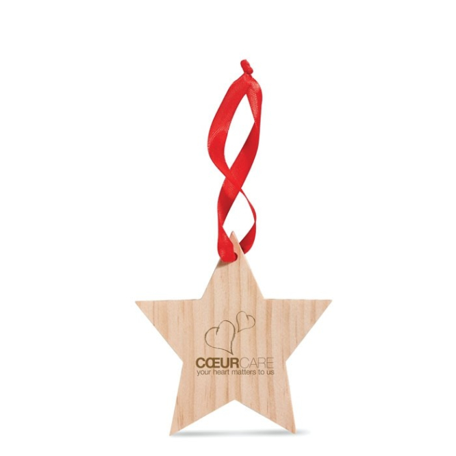 Houten ster met rood lint