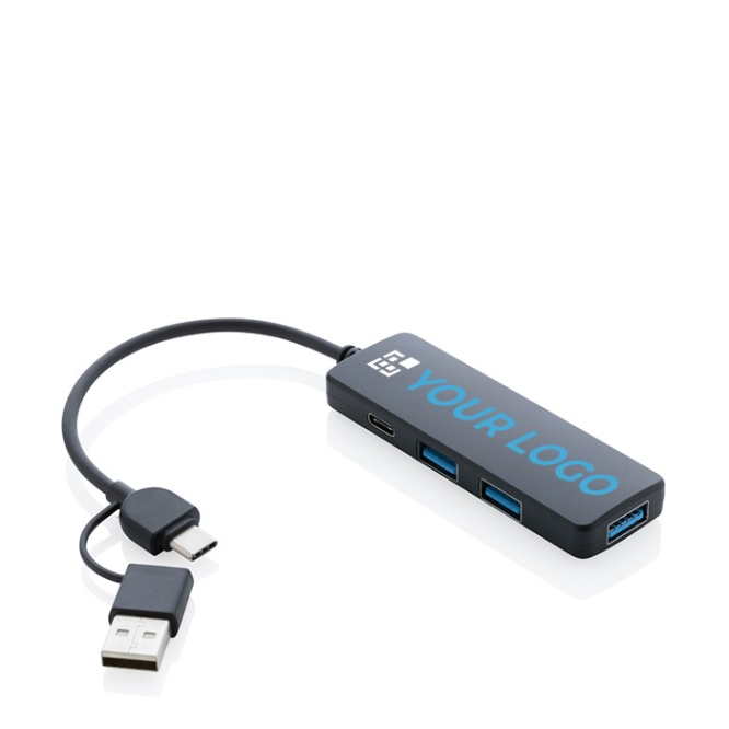 USB-hub gemaakt van gerecycled plastic kleur zwart vijfde weergave