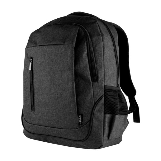 RPET polyester laptoptas met USB kleur zwart eerste weergave