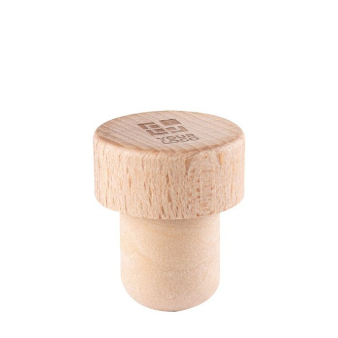 Wijnstopper van hout met bedrukt logo