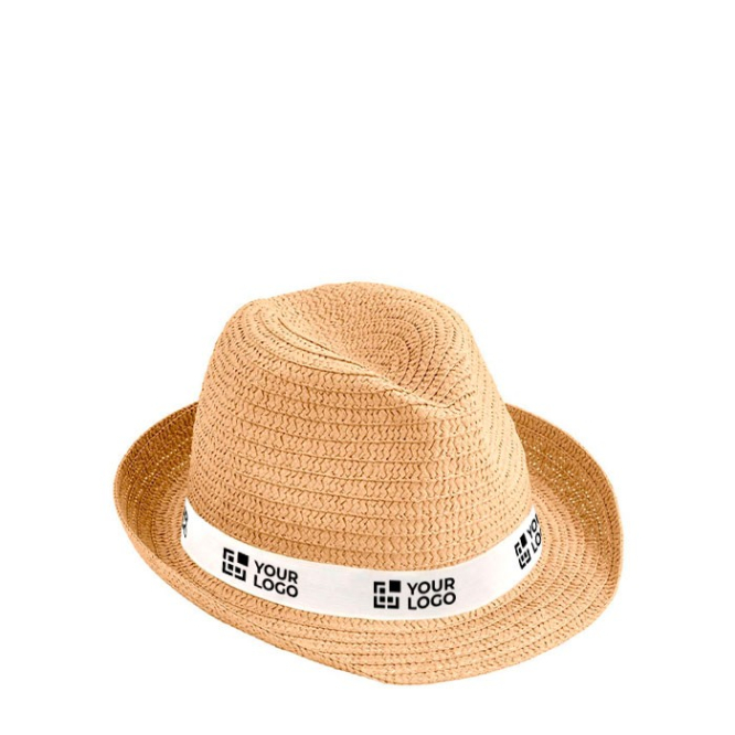 Lichtbruine papieren unisex strohoed kleur wit eerste weergave